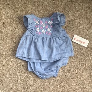Flower embroidered play dress with bloomers